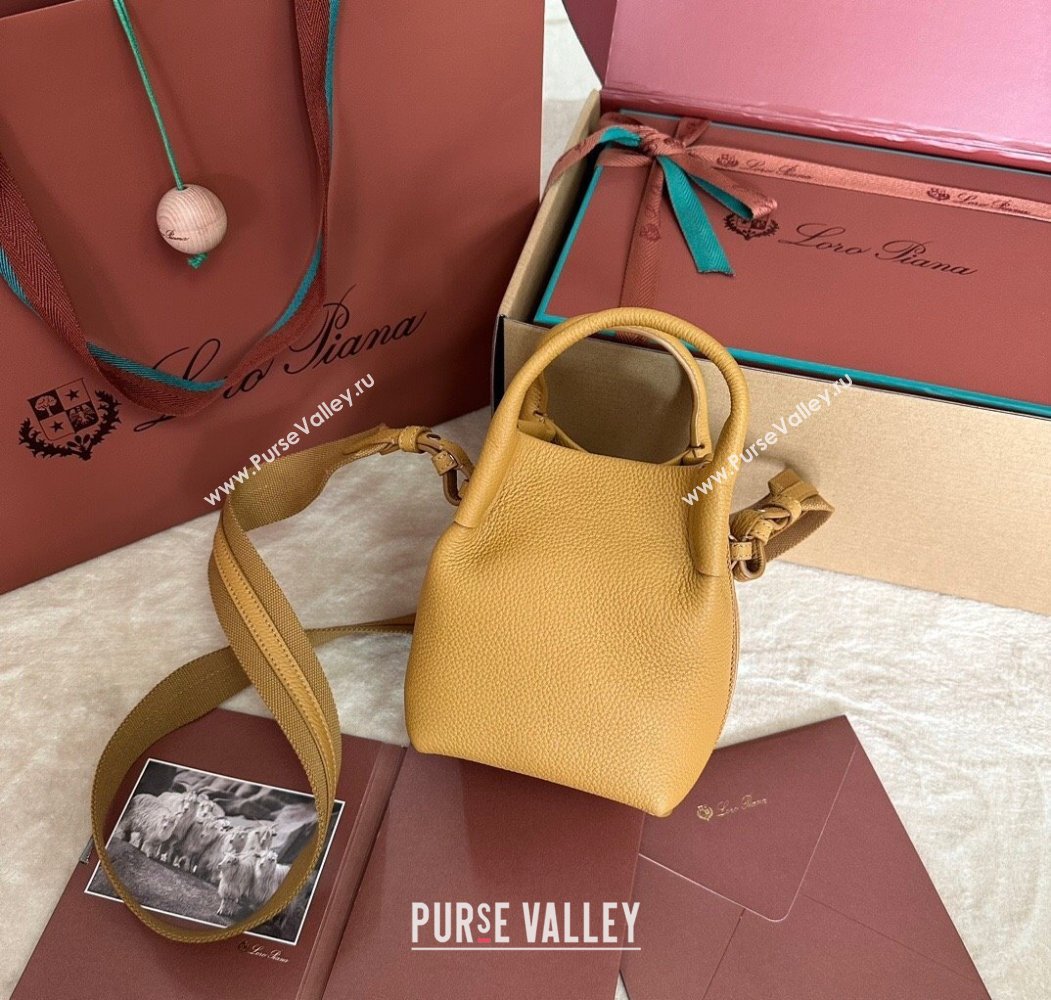 Loro Piana Small Bale Bucket Bag in Grained Calfskin Leather Ginger Yellow 2025 0925 (XLU-250925067)
