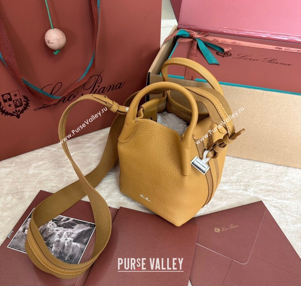 Loro Piana Small Bale Bucket Bag in Grained Calfskin Leather Ginger Yellow 2025 0925 (XLU-250925067)