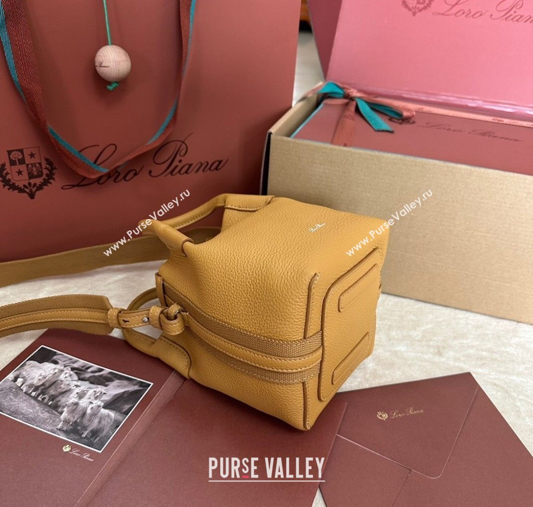 Loro Piana Small Bale Bucket Bag in Grained Calfskin Leather Ginger Yellow 2025 0925 (XLU-250925067)