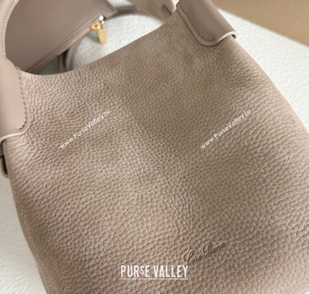 Loro Piana Small Bale Bucket Bag in Grained Nubuck Grey 2025 0925 (XLU-250925050)