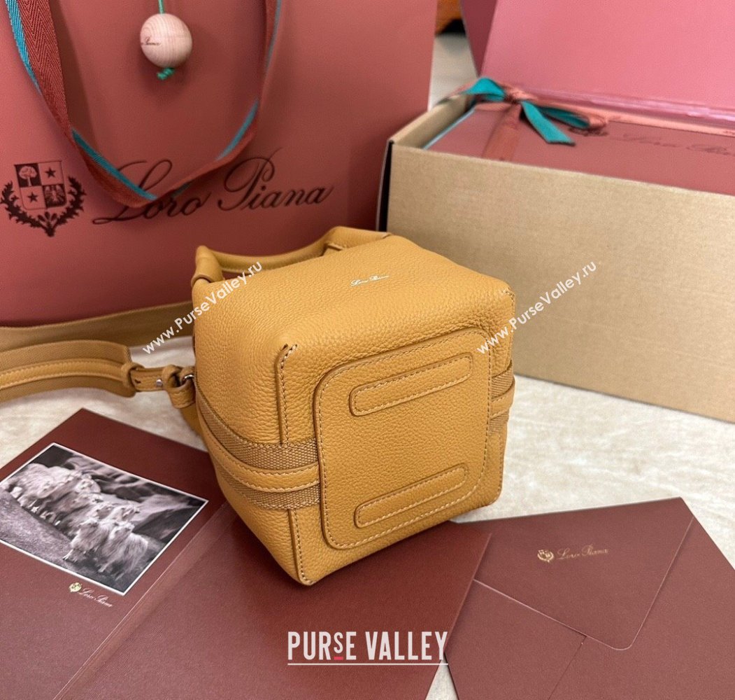 Loro Piana Small Bale Bucket Bag in Grained Calfskin Leather Ginger Yellow 2025 0925 (XLU-250925067)