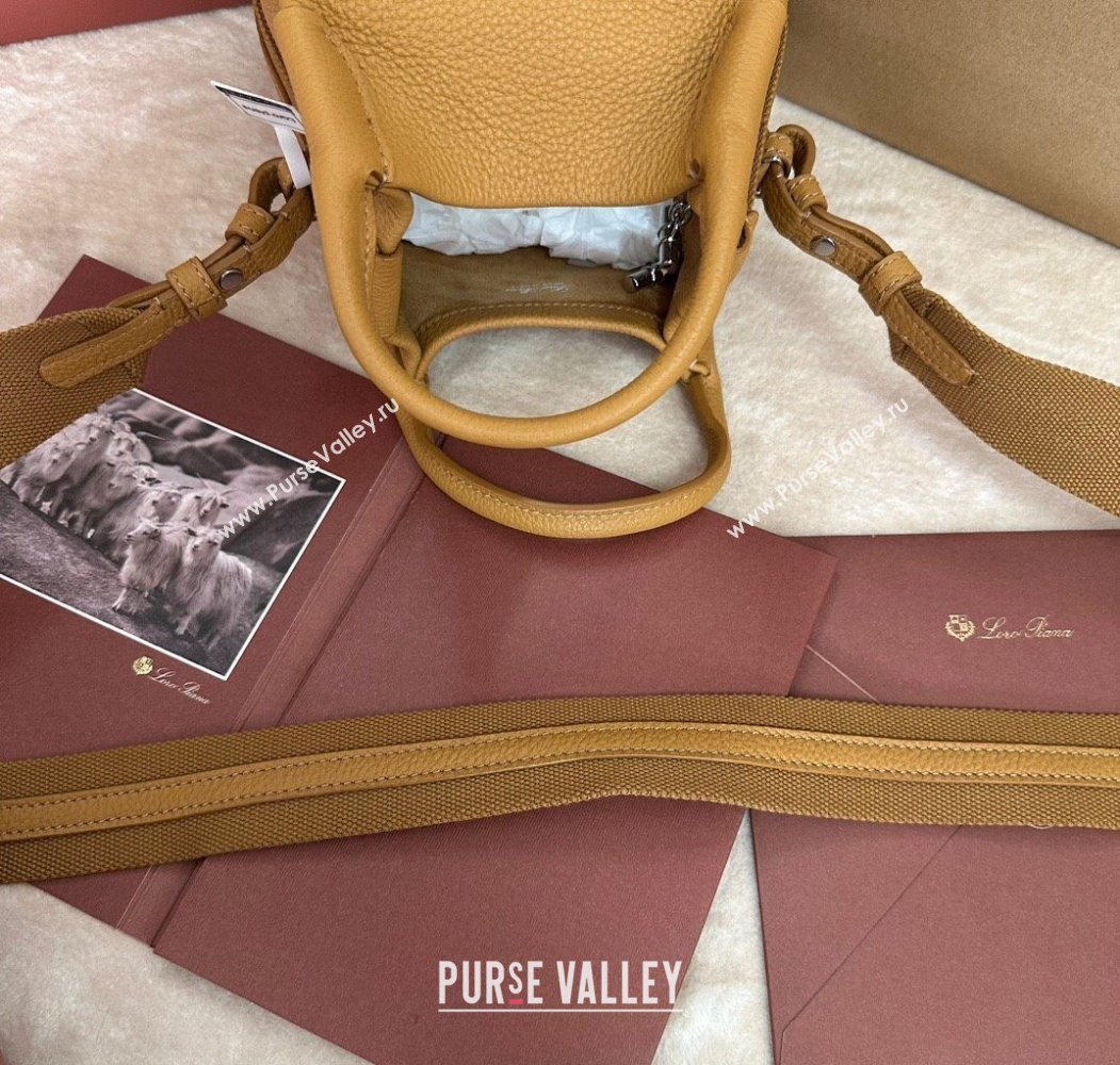 Loro Piana Small Bale Bucket Bag in Grained Calfskin Leather Ginger Yellow 2025 0925 (XLU-250925067)