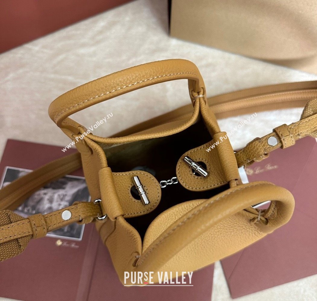 Loro Piana Small Bale Bucket Bag in Grained Calfskin Leather Ginger Yellow 2025 0925 (XLU-250925067)