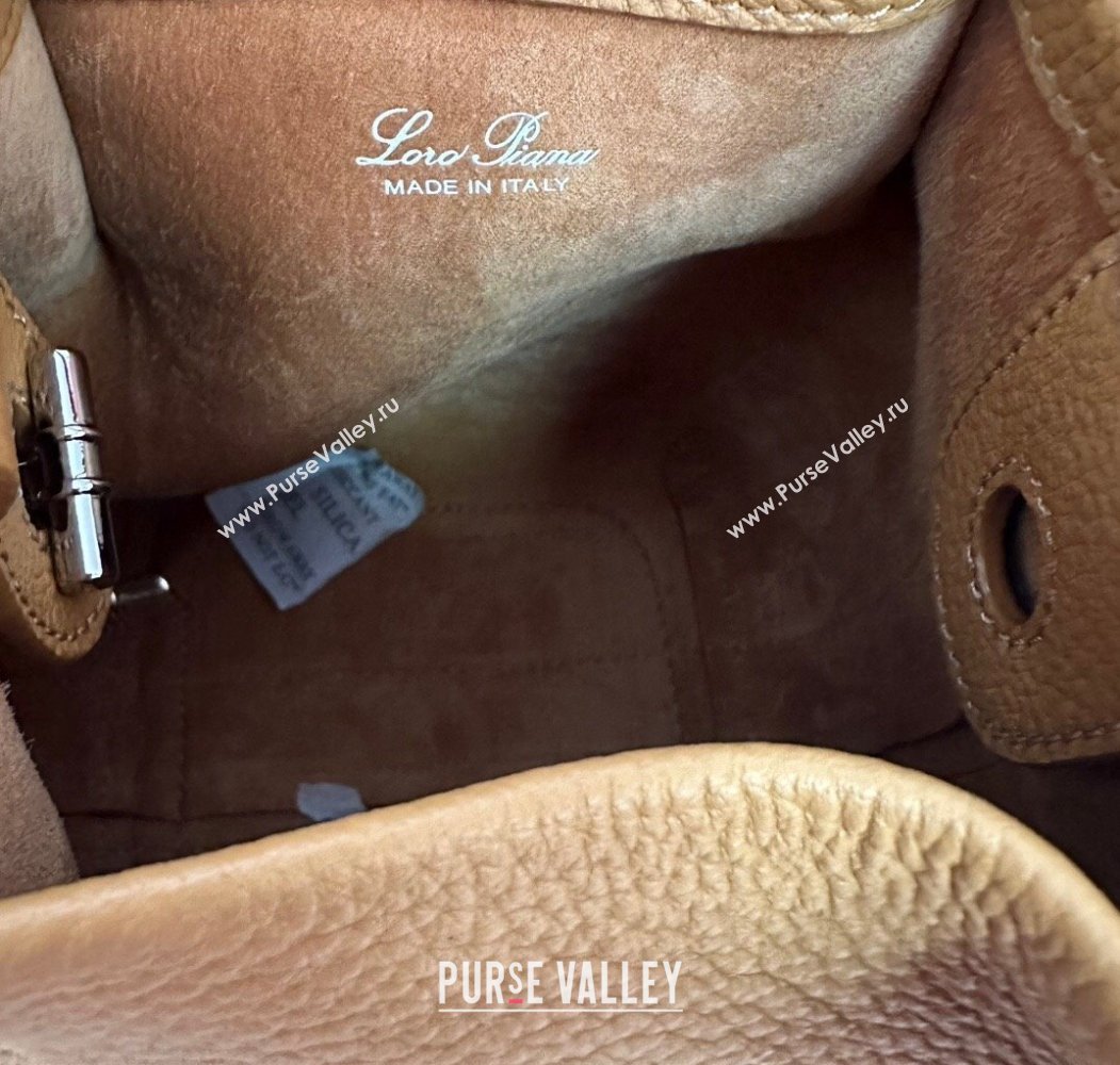 Loro Piana Small Bale Bucket Bag in Grained Calfskin Leather Ginger Yellow 2025 0925 (XLU-250925067)