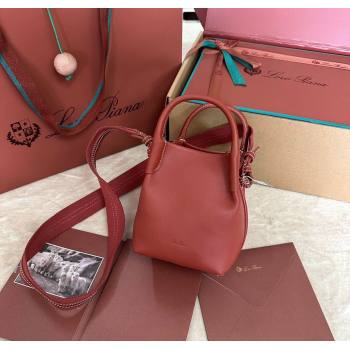 Loro Piana Small Bale Bucket Bag in Smooth Calfskin Leather Red 2025 0925 (XLU-250925068)