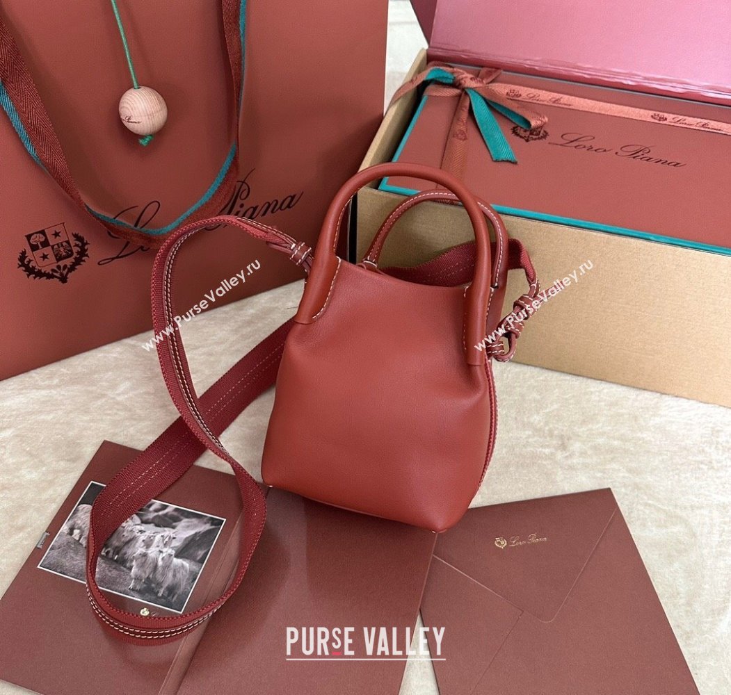 Loro Piana Small Bale Bucket Bag in Smooth Calfskin Leather Red 2025 0925 (XLU-250925068)