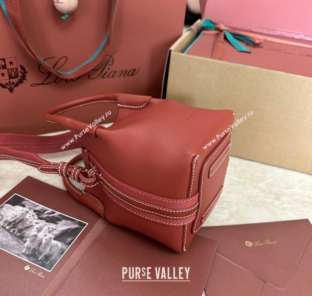 Loro Piana Small Bale Bucket Bag in Smooth Calfskin Leather Red 2025 0925 (XLU-250925068)