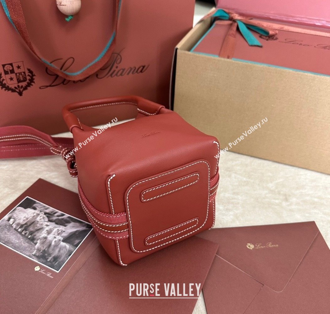 Loro Piana Small Bale Bucket Bag in Smooth Calfskin Leather Red 2025 0925 (XLU-250925068)