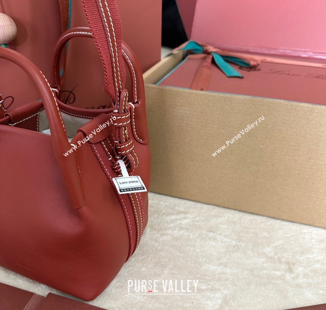 Loro Piana Small Bale Bucket Bag in Smooth Calfskin Leather Red 2025 0925 (XLU-250925068)