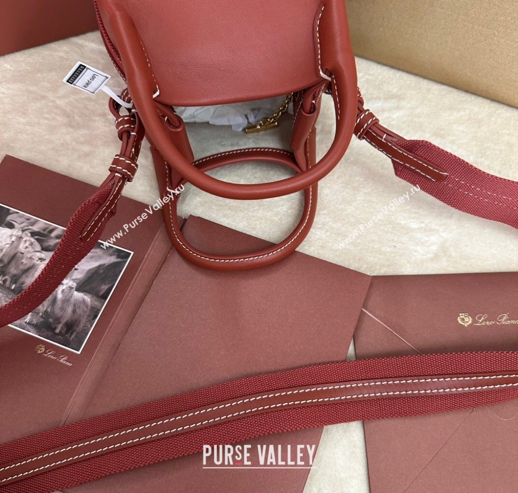 Loro Piana Small Bale Bucket Bag in Smooth Calfskin Leather Red 2025 0925 (XLU-250925068)