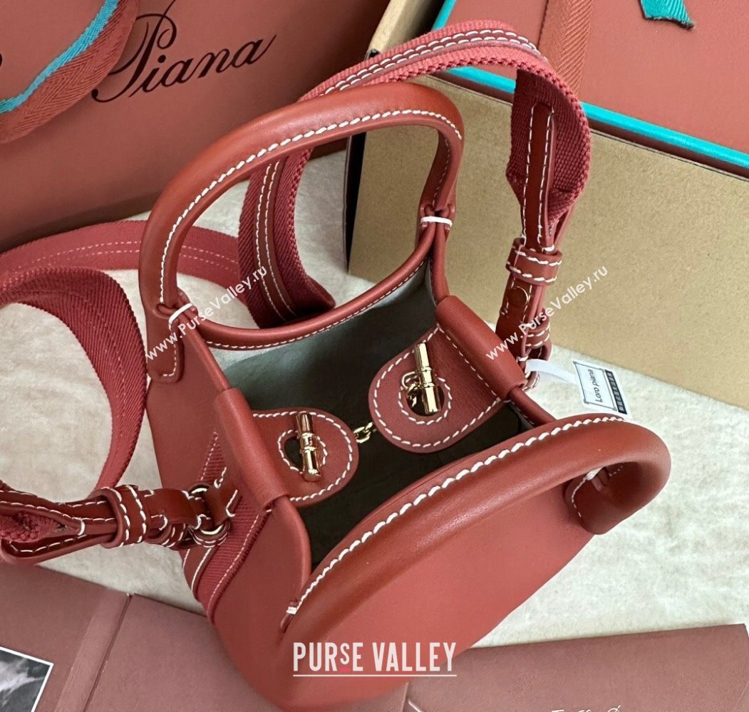 Loro Piana Small Bale Bucket Bag in Smooth Calfskin Leather Red 2025 0925 (XLU-250925068)