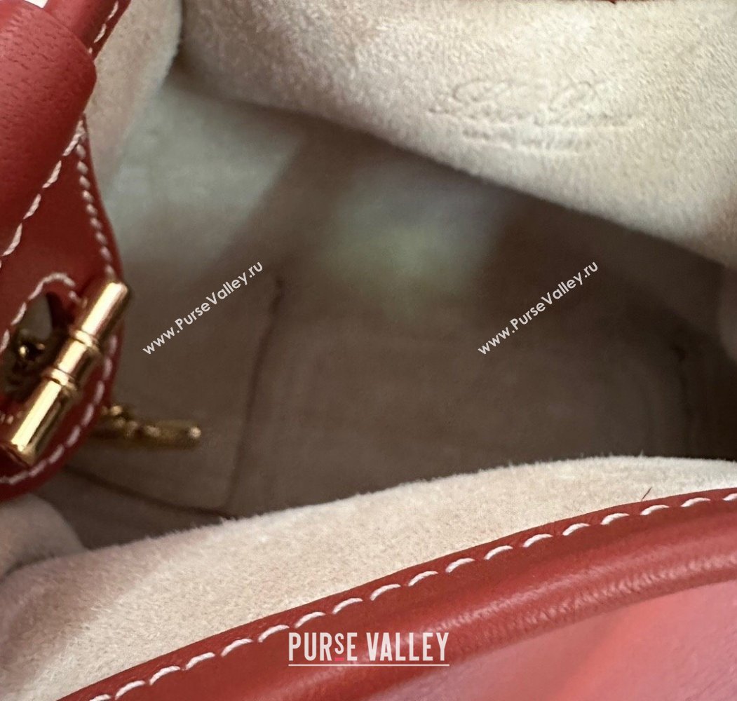 Loro Piana Small Bale Bucket Bag in Smooth Calfskin Leather Red 2025 0925 (XLU-250925068)