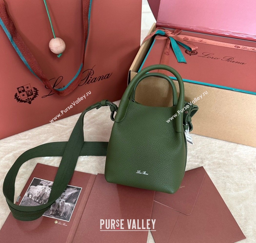 Loro Piana Small Bale Bucket Bag in Grained Calfskin Leather Lichen Green 2025 0925 (XLU-250925069)