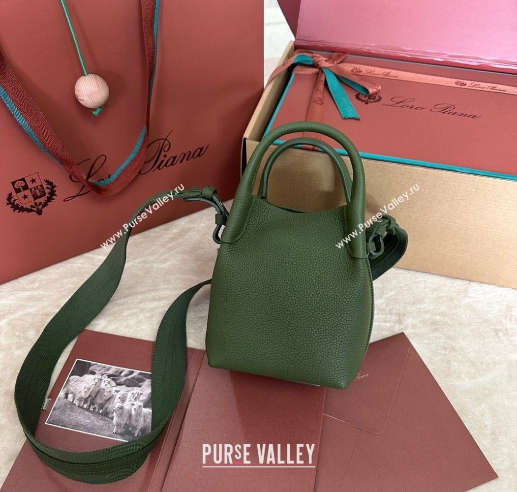 Loro Piana Small Bale Bucket Bag in Grained Calfskin Leather Lichen Green 2025 0925 (XLU-250925069)