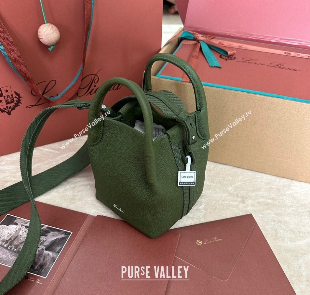 Loro Piana Small Bale Bucket Bag in Grained Calfskin Leather Lichen Green 2025 0925 (XLU-250925069)
