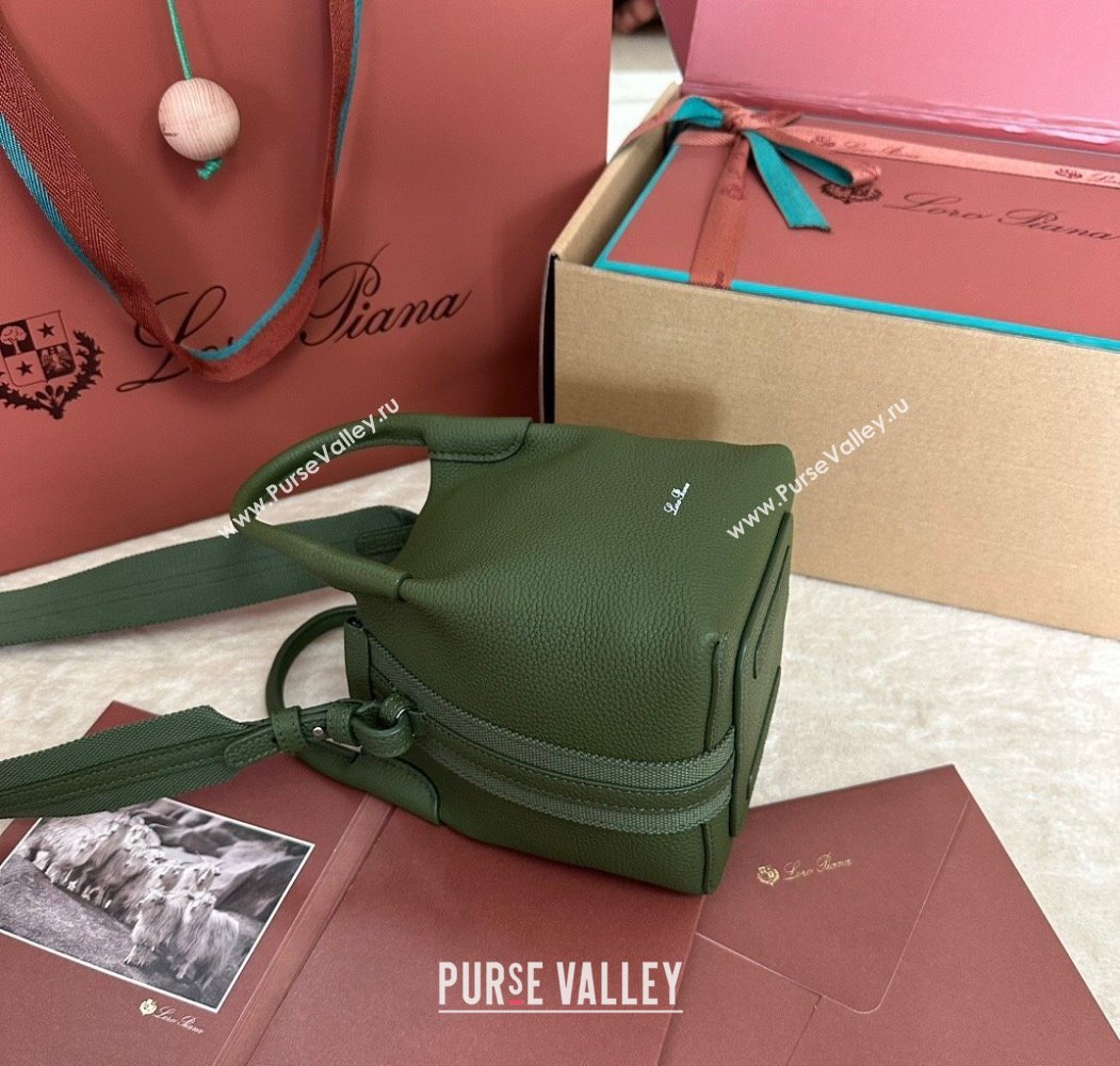 Loro Piana Small Bale Bucket Bag in Grained Calfskin Leather Lichen Green 2025 0925 (XLU-250925069)