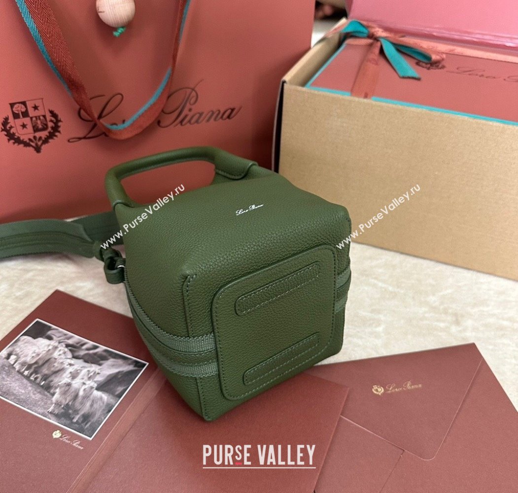 Loro Piana Small Bale Bucket Bag in Grained Calfskin Leather Lichen Green 2025 0925 (XLU-250925069)