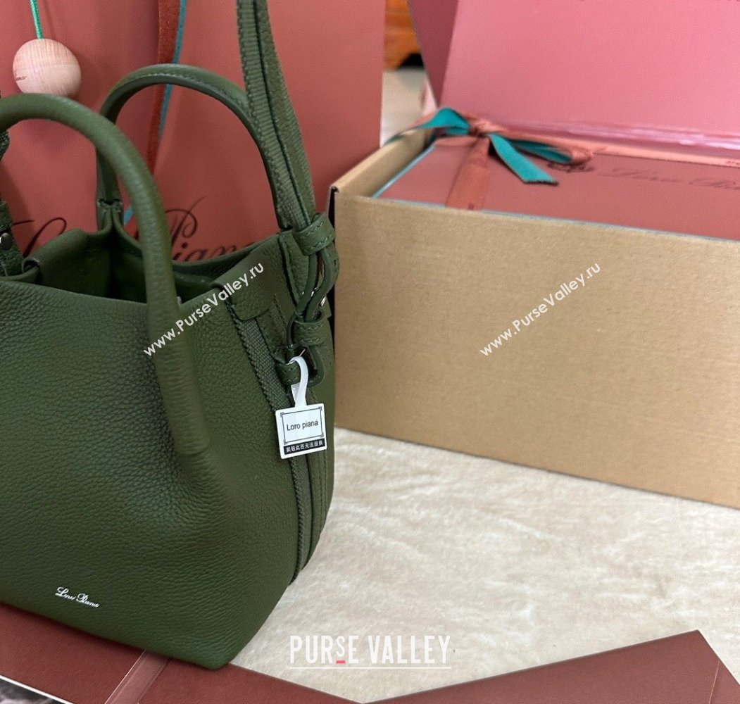 Loro Piana Small Bale Bucket Bag in Grained Calfskin Leather Lichen Green 2025 0925 (XLU-250925069)