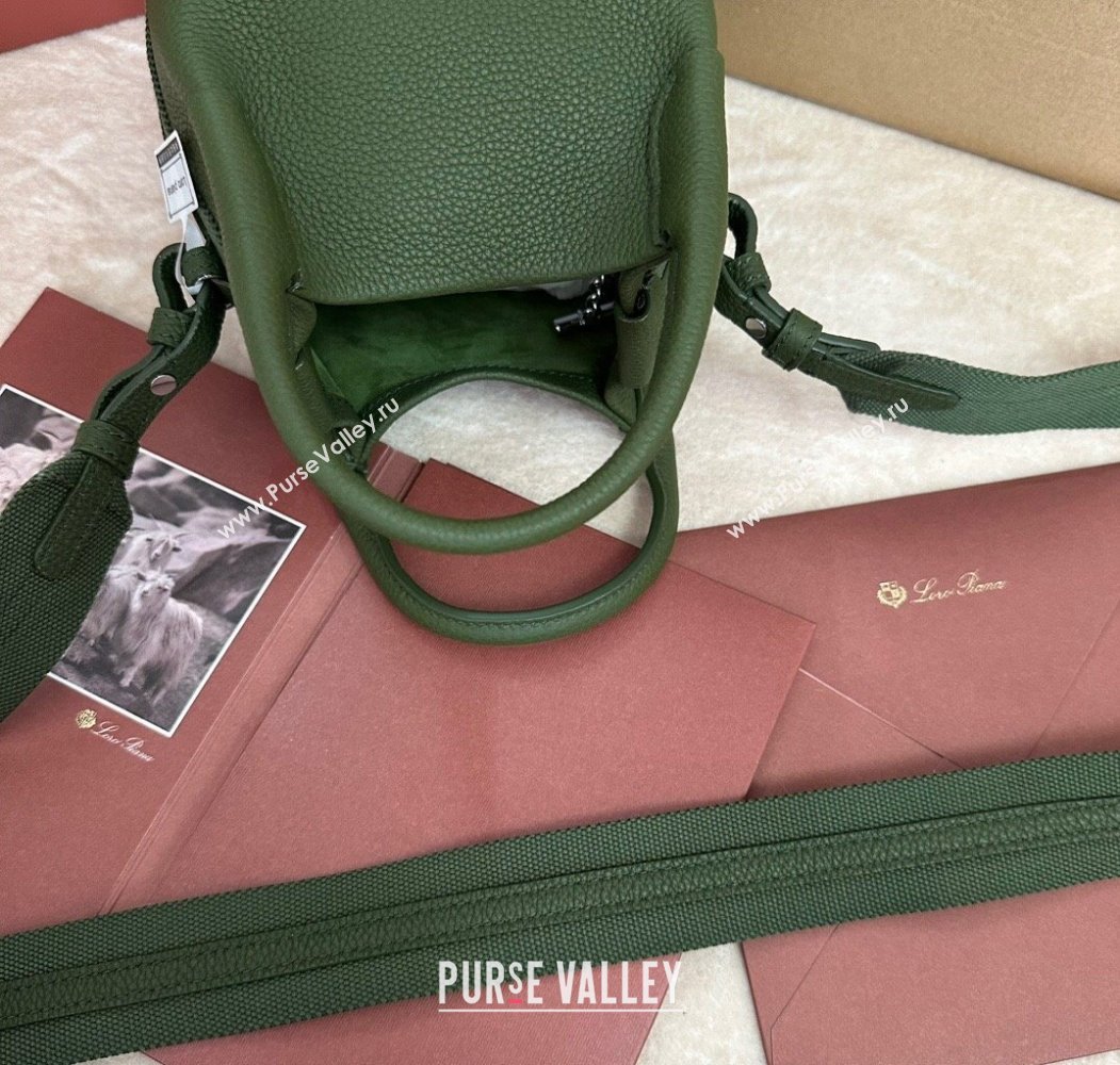 Loro Piana Small Bale Bucket Bag in Grained Calfskin Leather Lichen Green 2025 0925 (XLU-250925069)