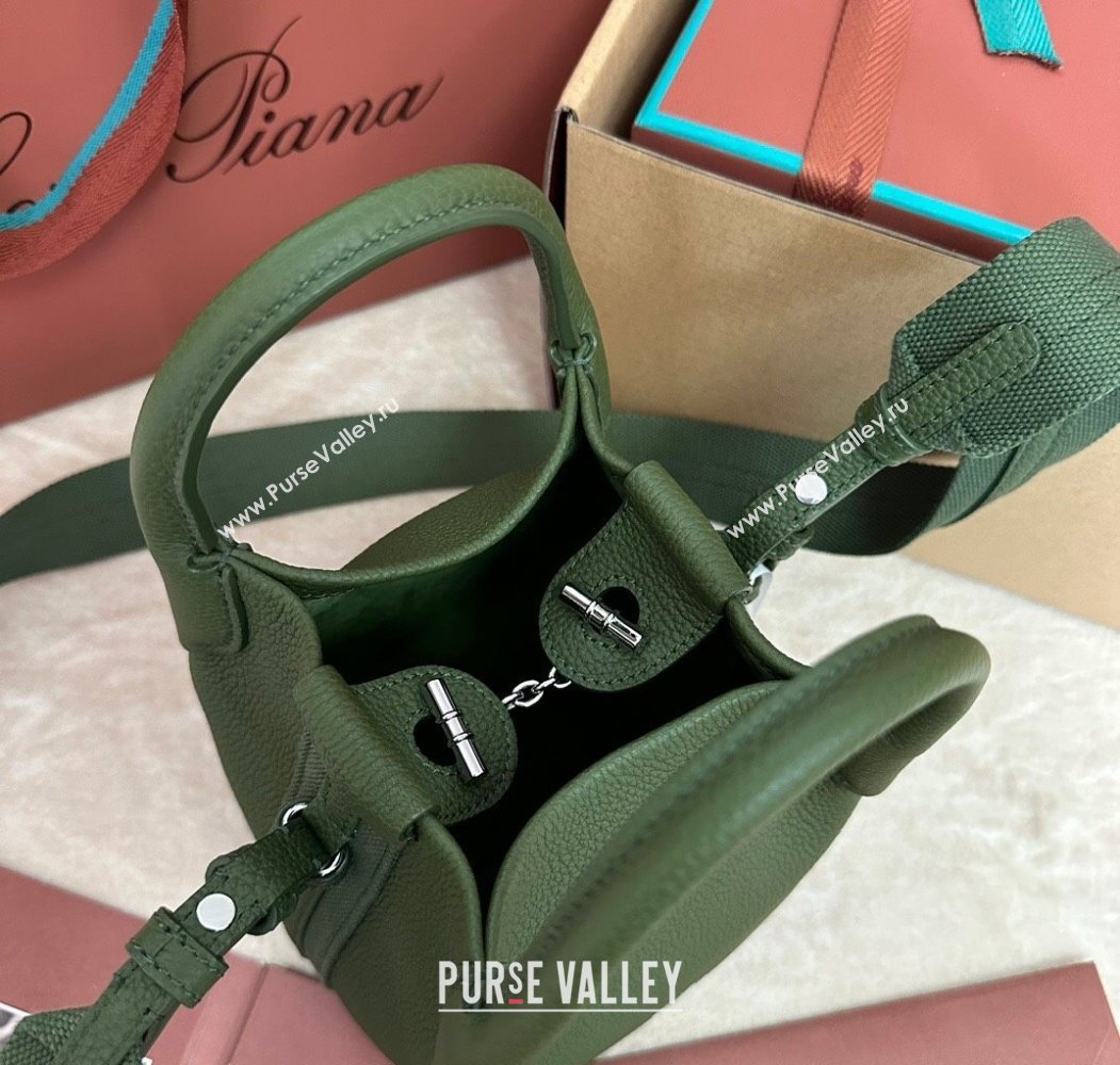 Loro Piana Small Bale Bucket Bag in Grained Calfskin Leather Lichen Green 2025 0925 (XLU-250925069)