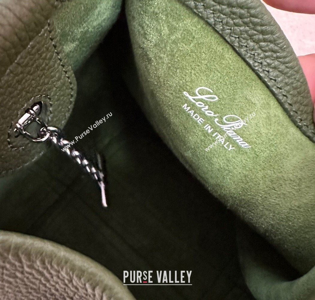 Loro Piana Small Bale Bucket Bag in Grained Calfskin Leather Lichen Green 2025 0925 (XLU-250925069)