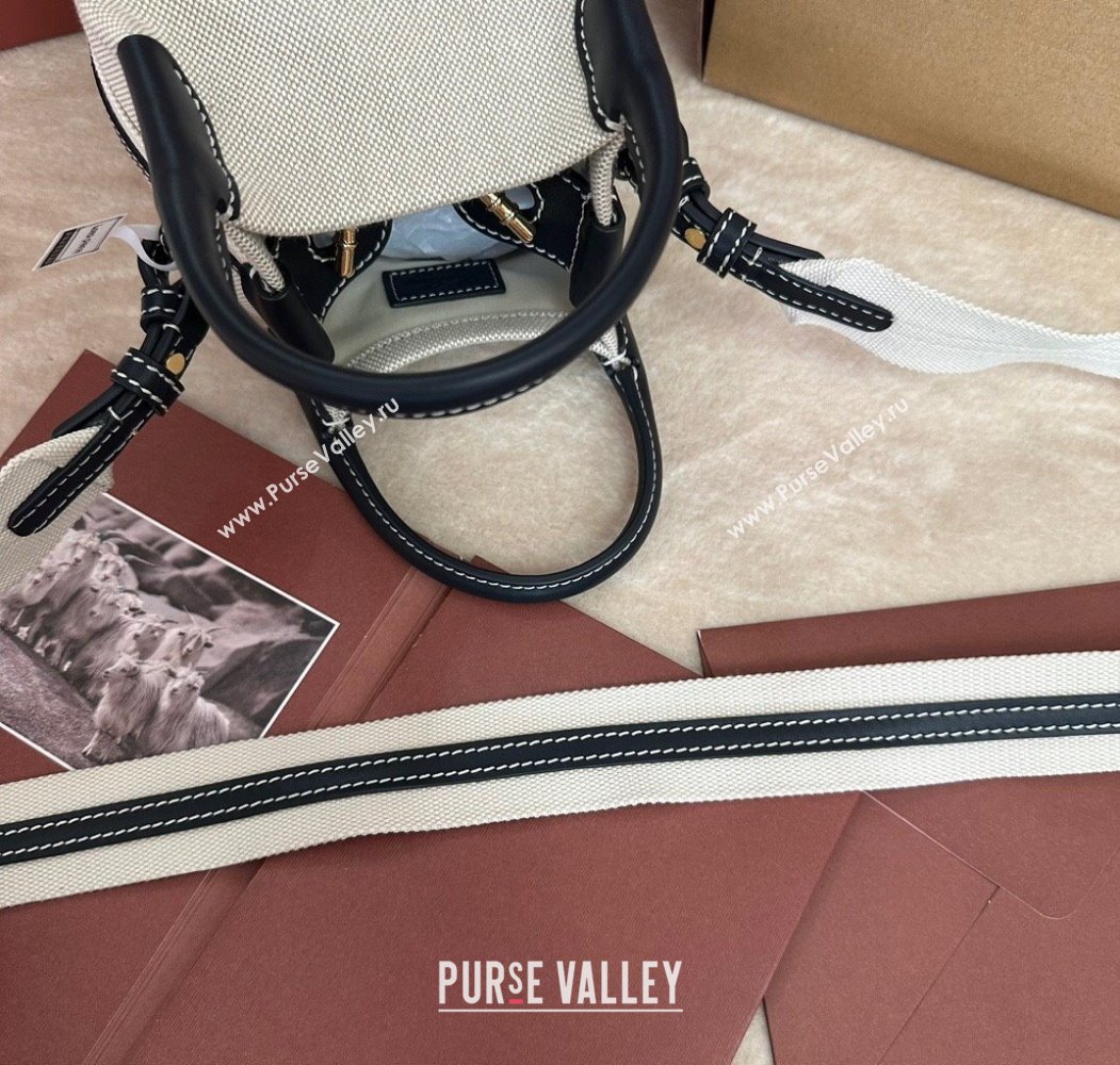 Loro Piana Small Bale Bucket Bag in Canvas Calfskin Leather White/Blue 2025 0925 (XLU-250925070)