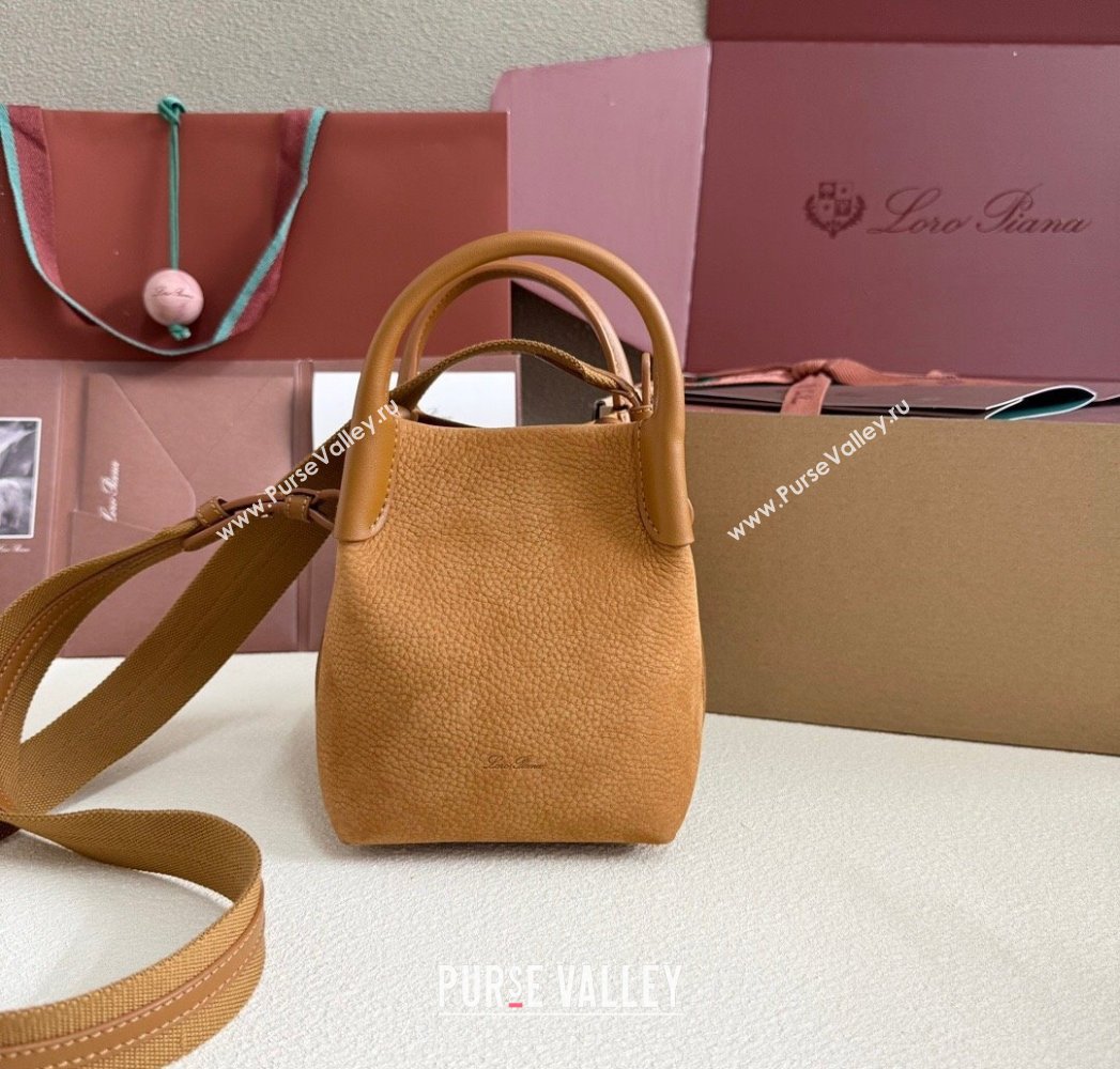Loro Piana Micro Bale Bucket Bag in Grained Nubuck Brown 2025 0925 (XLU-250925048)