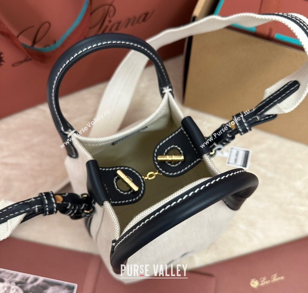 Loro Piana Small Bale Bucket Bag in Canvas Calfskin Leather White/Blue 2025 0925 (XLU-250925070)