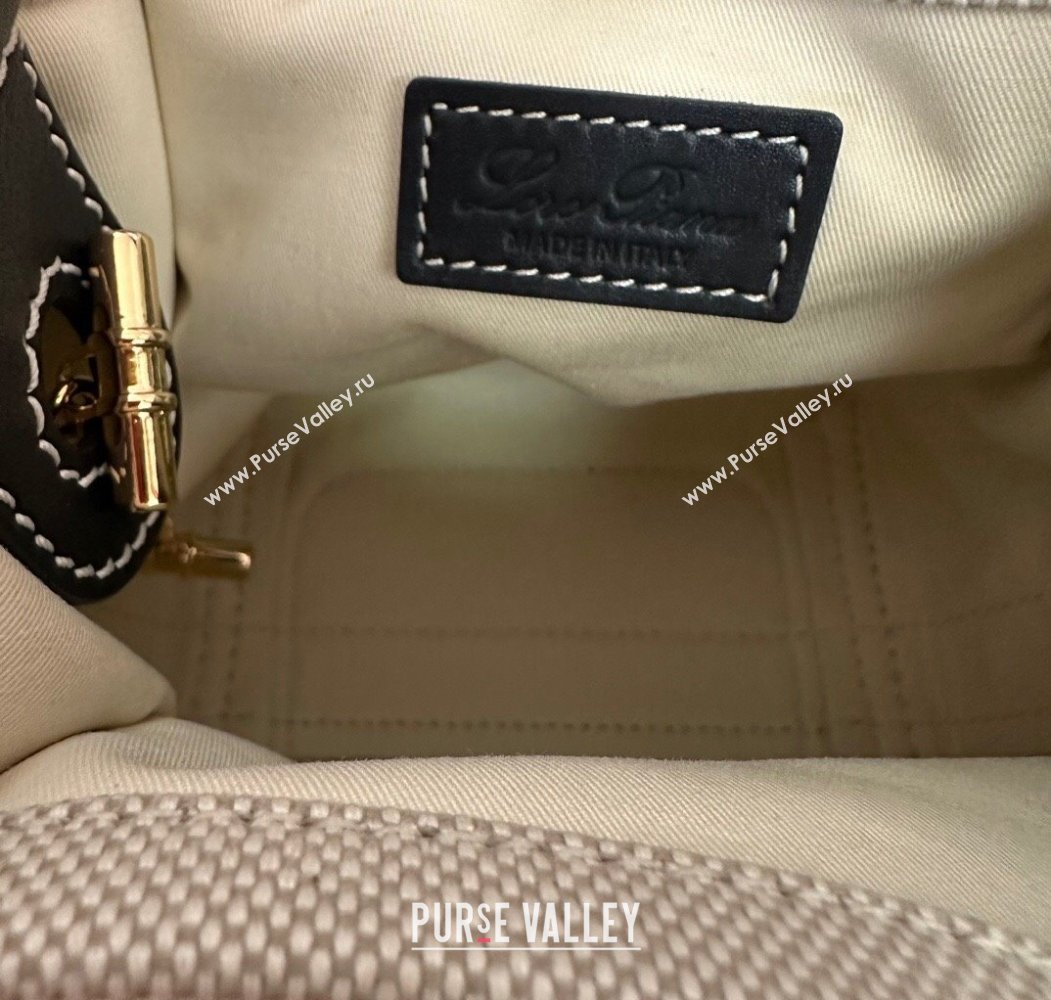 Loro Piana Small Bale Bucket Bag in Canvas Calfskin Leather White/Blue 2025 0925 (XLU-250925070)