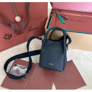 Loro Piana Small Bale Bucket Bag in Grained Calfskin Leather Dark Royal Blue 2025 0925 (XLU-250925071)