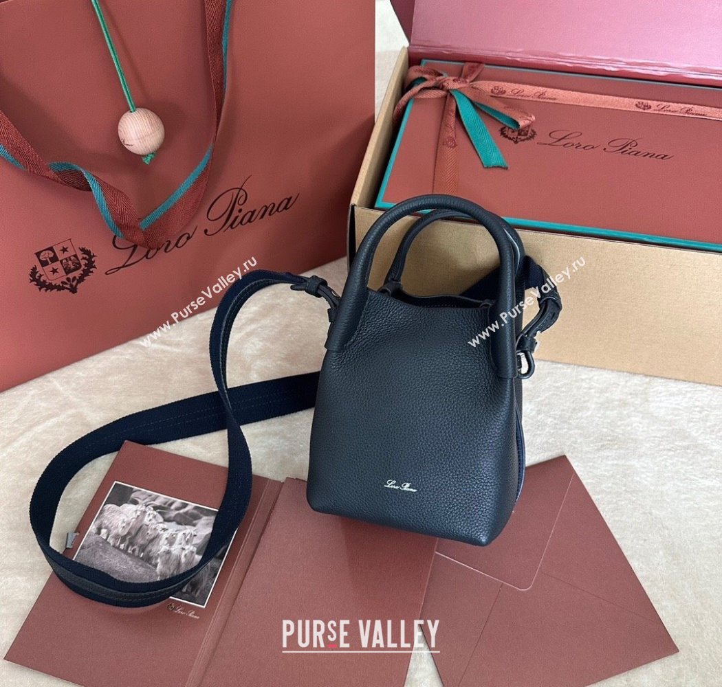 Loro Piana Small Bale Bucket Bag in Grained Calfskin Leather Dark Royal Blue 2025 0925 (XLU-250925071)