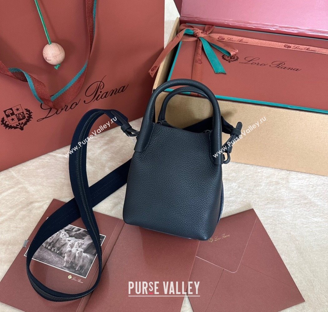 Loro Piana Small Bale Bucket Bag in Grained Calfskin Leather Dark Royal Blue 2025 0925 (XLU-250925071)