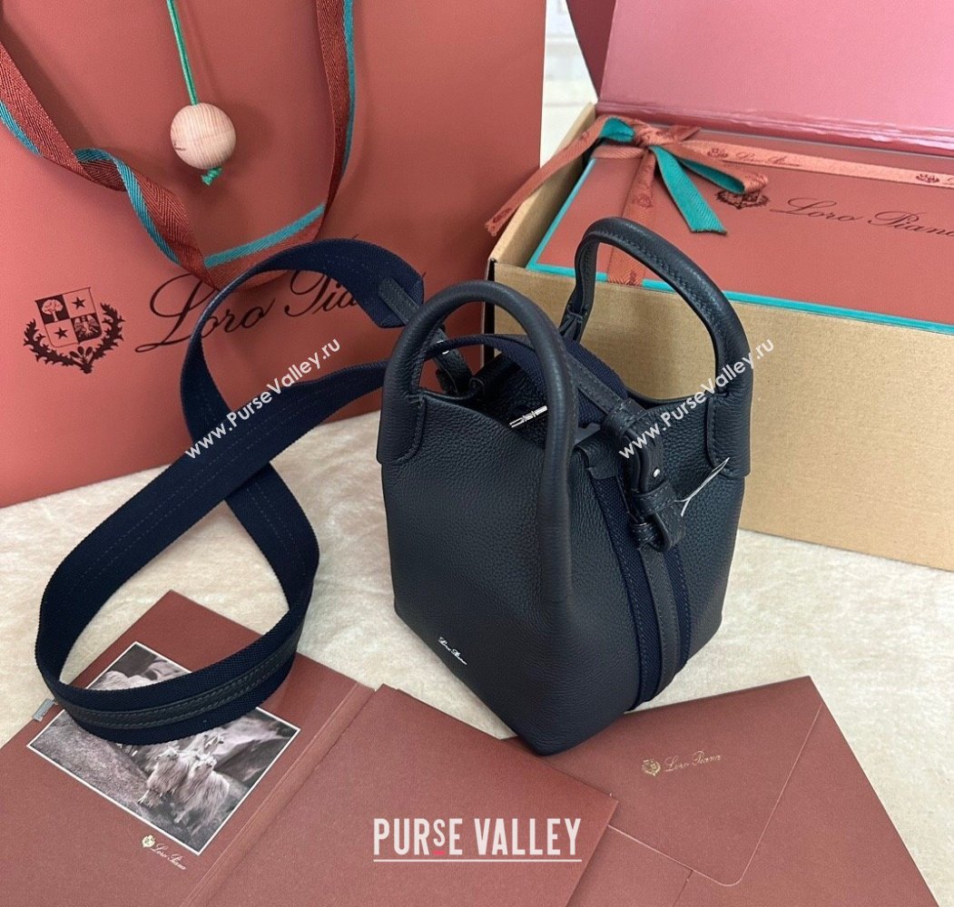 Loro Piana Small Bale Bucket Bag in Grained Calfskin Leather Dark Royal Blue 2025 0925 (XLU-250925071)