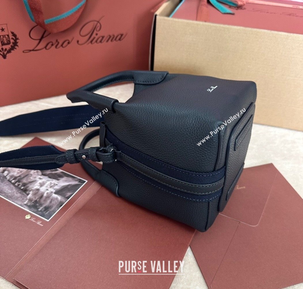 Loro Piana Small Bale Bucket Bag in Grained Calfskin Leather Dark Royal Blue 2025 0925 (XLU-250925071)