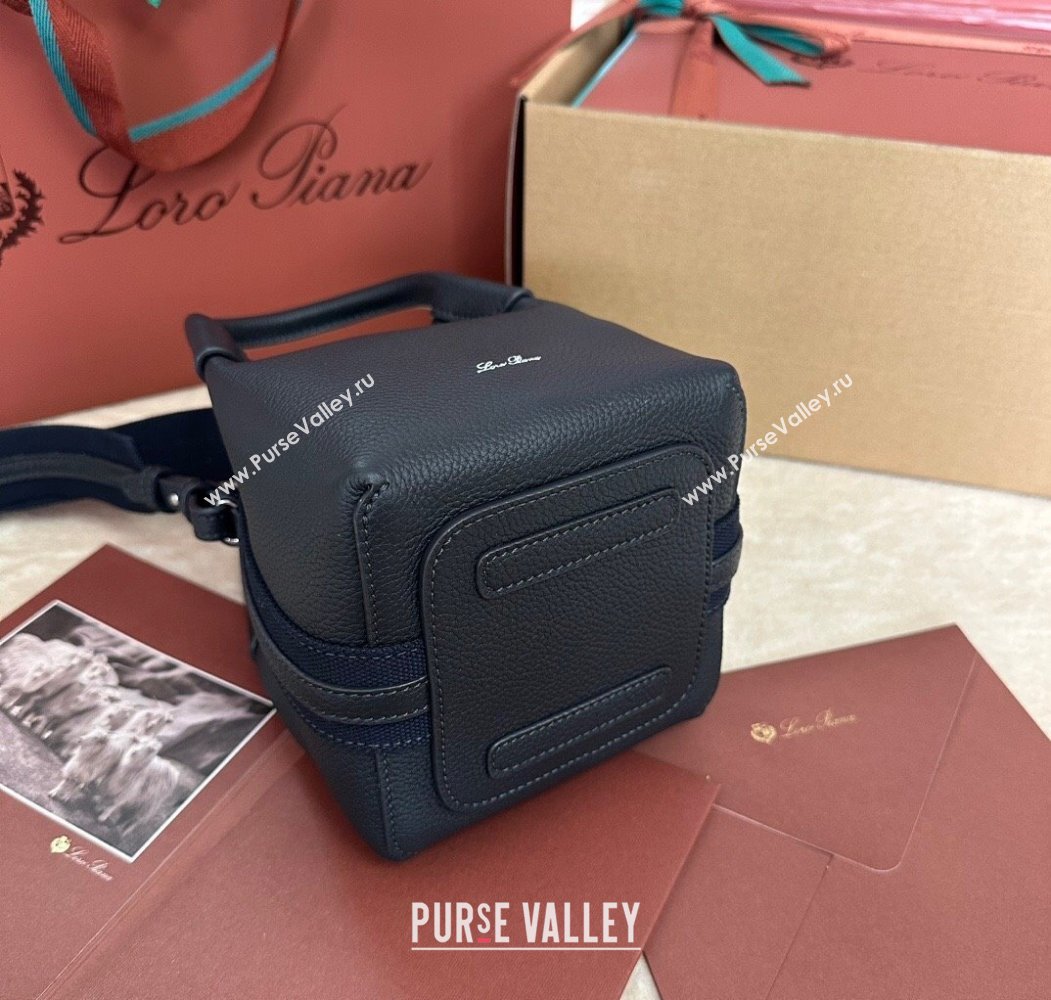 Loro Piana Small Bale Bucket Bag in Grained Calfskin Leather Dark Royal Blue 2025 0925 (XLU-250925071)