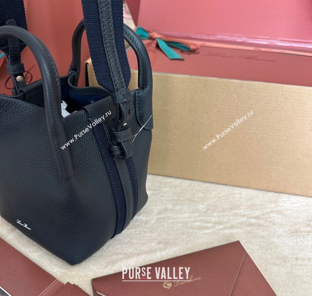 Loro Piana Small Bale Bucket Bag in Grained Calfskin Leather Dark Royal Blue 2025 0925 (XLU-250925071)