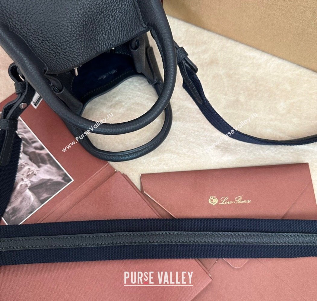 Loro Piana Small Bale Bucket Bag in Grained Calfskin Leather Dark Royal Blue 2025 0925 (XLU-250925071)