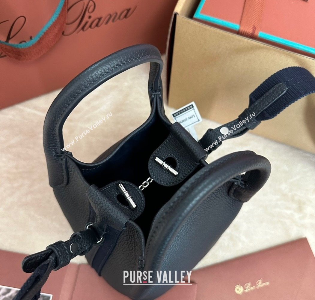 Loro Piana Small Bale Bucket Bag in Grained Calfskin Leather Dark Royal Blue 2025 0925 (XLU-250925071)