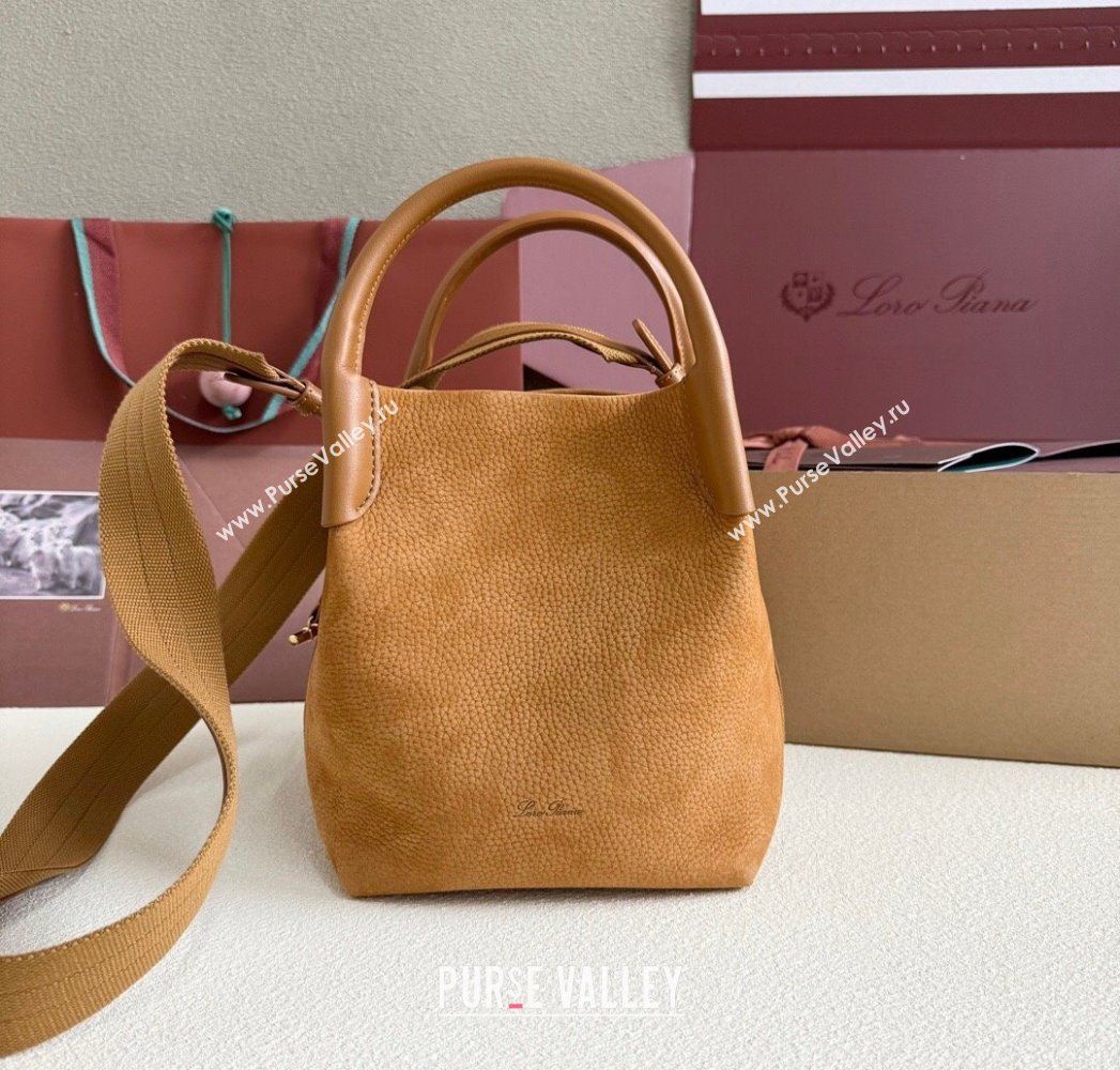 Loro Piana Small Bale Bucket Bag in Grained Nubuck Brown 2025 0925 (XLU-250925051)