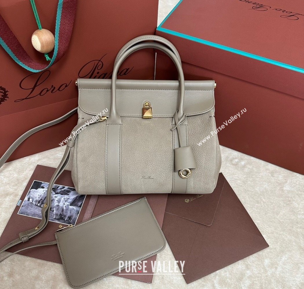 Loro Piana Loom Top Handle bag L25 in Nubuck and Calfskin Leather Grey 2025 0925 (XLU-250925073)