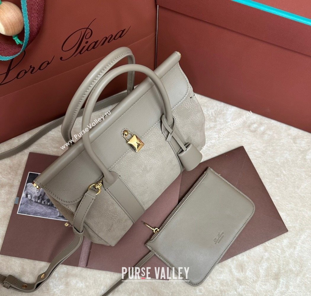 Loro Piana Loom Top Handle bag L25 in Nubuck and Calfskin Leather Grey 2025 0925 (XLU-250925073)