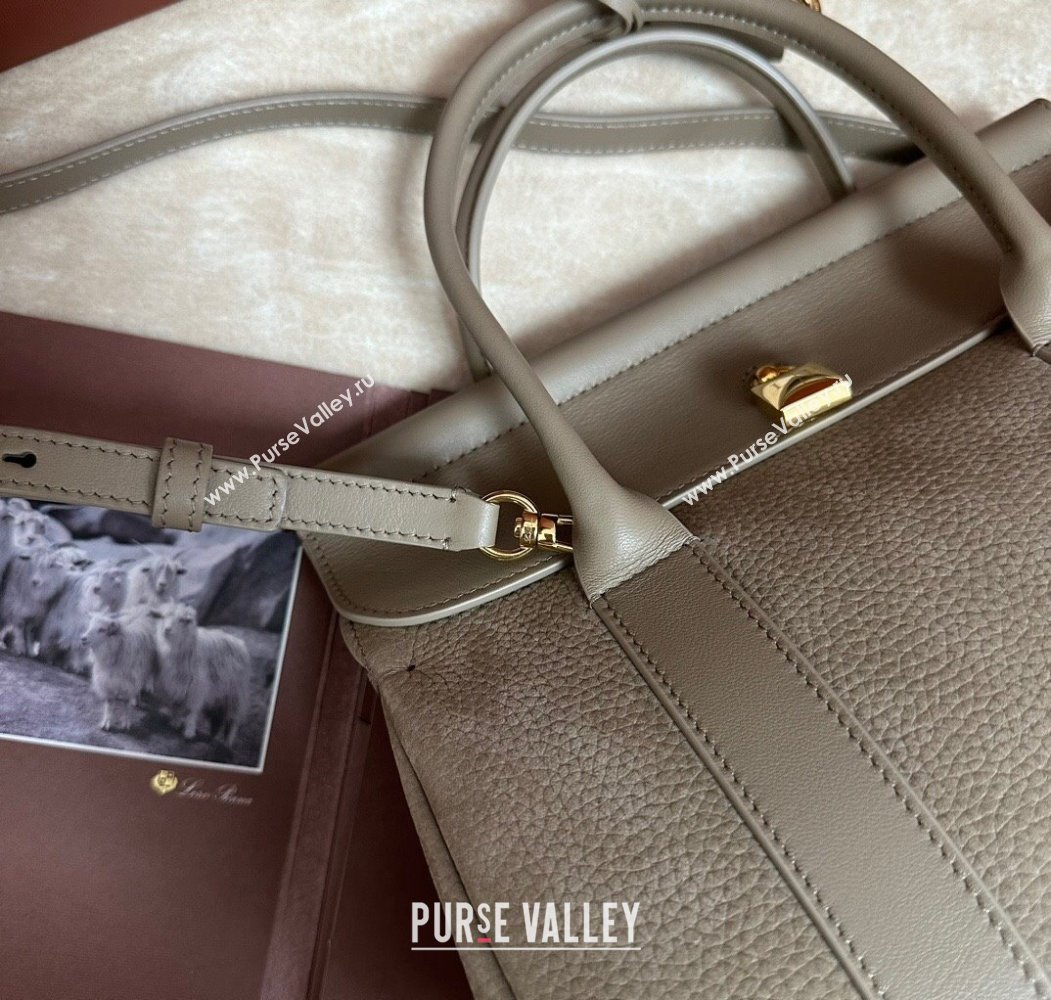 Loro Piana Loom Top Handle bag L25 in Nubuck and Calfskin Leather Grey 2025 0925 (XLU-250925073)