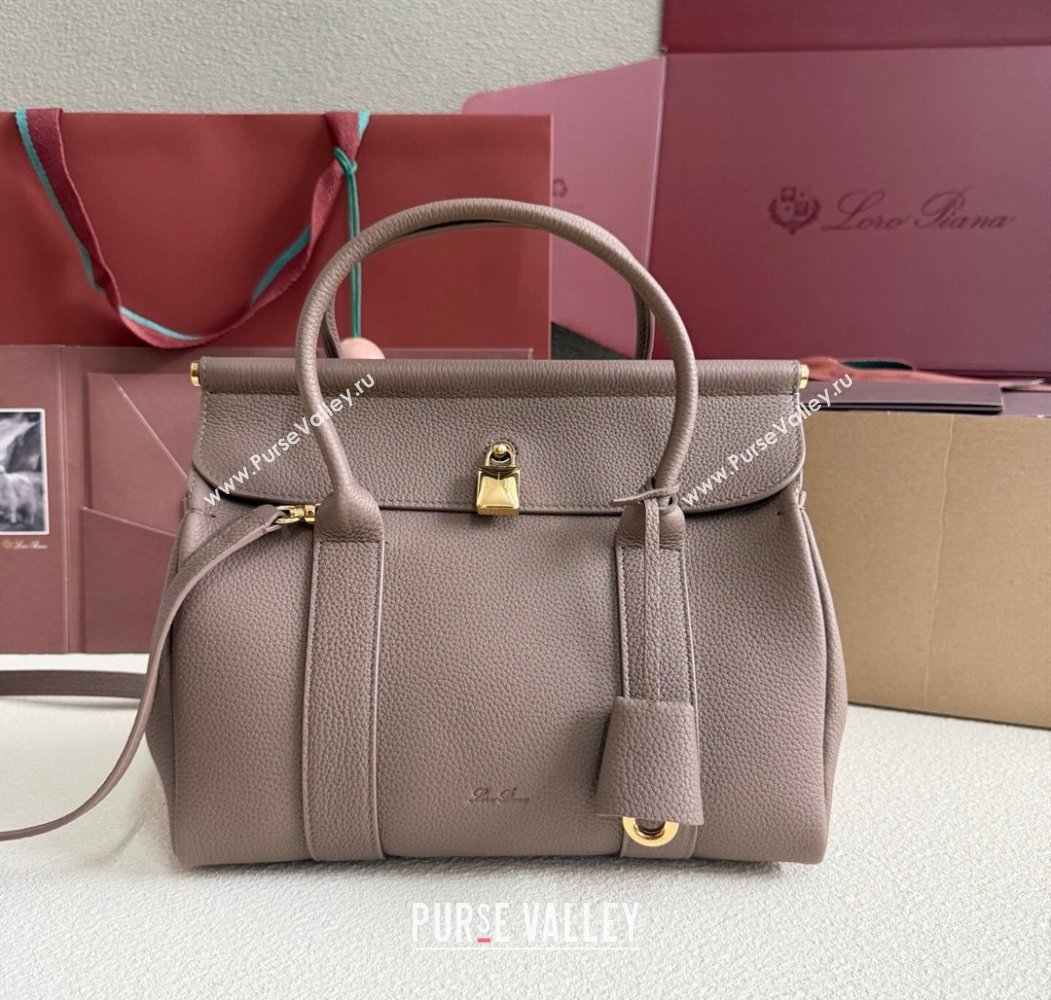 Loro Piana Loom Top Handle bag L25 in Grained Calfskin Leather Rock Grey 2025 0925 (XLU-250925075)