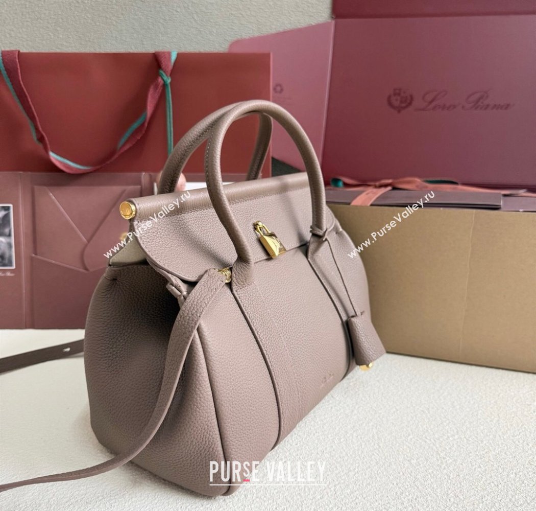 Loro Piana Loom Top Handle bag L25 in Grained Calfskin Leather Rock Grey 2025 0925 (XLU-250925075)