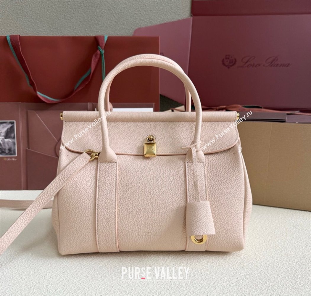 Loro Piana Loom Top Handle bag L25 in Grained Calfskin Leather Cream Honey Pink 2025 0925 (XLU-250925076)