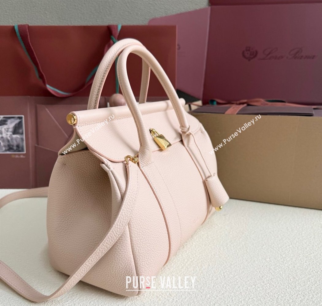 Loro Piana Loom Top Handle bag L25 in Grained Calfskin Leather Cream Honey Pink 2025 0925 (XLU-250925076)