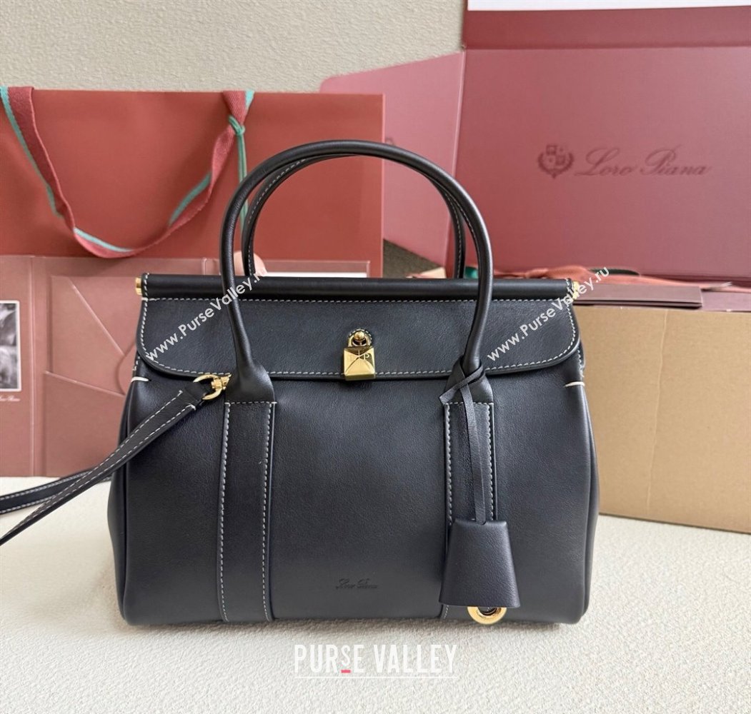 Loro Piana Loom Top Handle bag L25 in Smooth Calfskin Leather Black 2025 0925 (XLU-250925077)