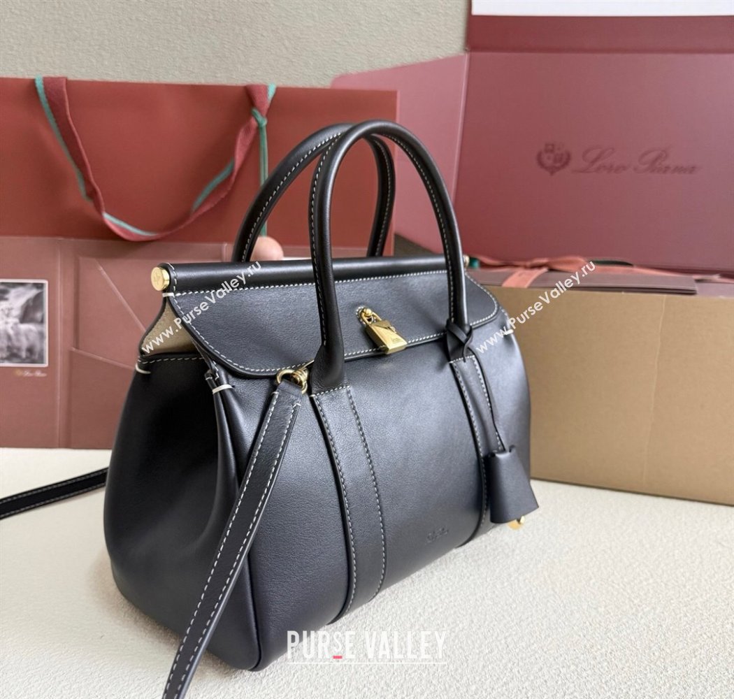 Loro Piana Loom Top Handle bag L25 in Smooth Calfskin Leather Black 2025 0925 (XLU-250925077)
