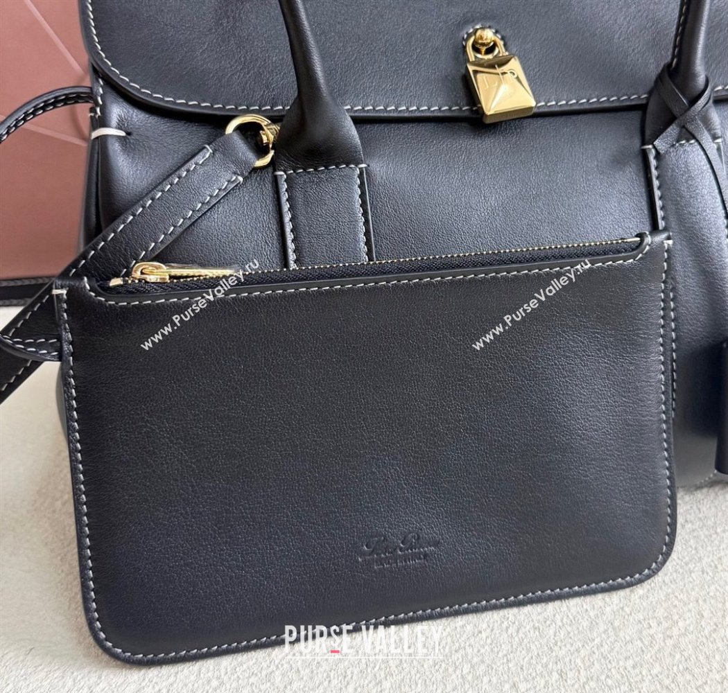 Loro Piana Loom Top Handle bag L25 in Smooth Calfskin Leather Black 2025 0925 (XLU-250925077)