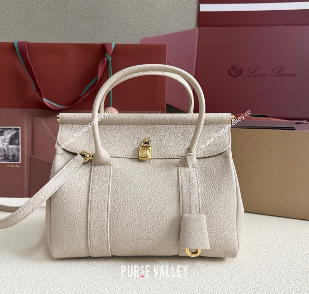 Loro Piana Loom Top Handle bag L25 in Grained Calfskin Leather Light Beige 2025 0925 (XLU-250925078)